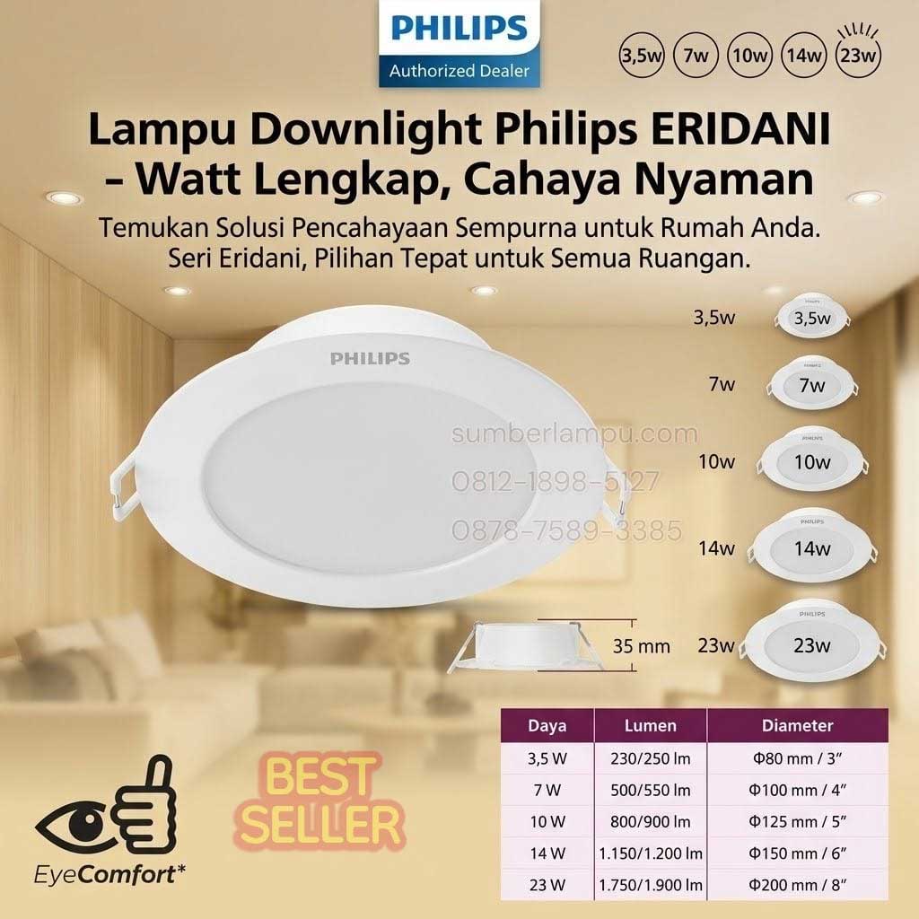 lampu downlight philips eridani 7w