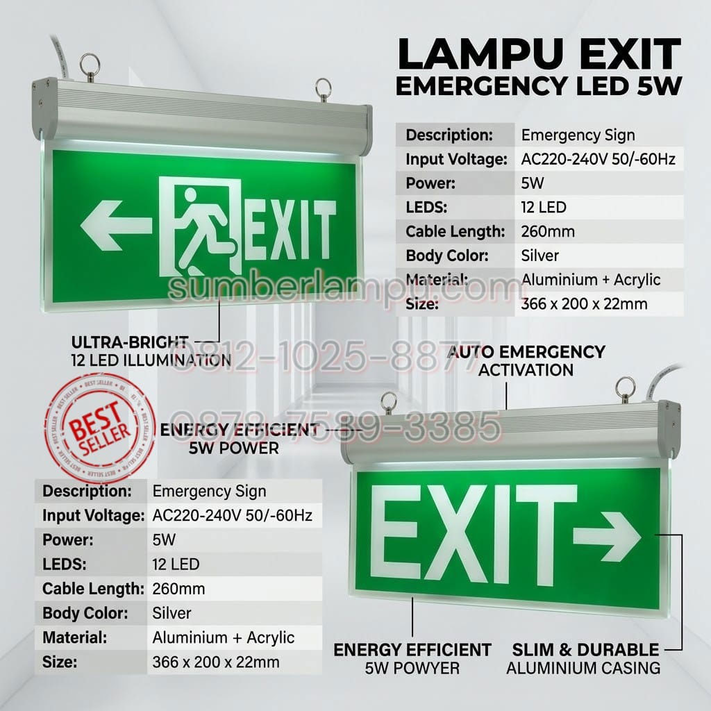 lampu exit emergency 5w led