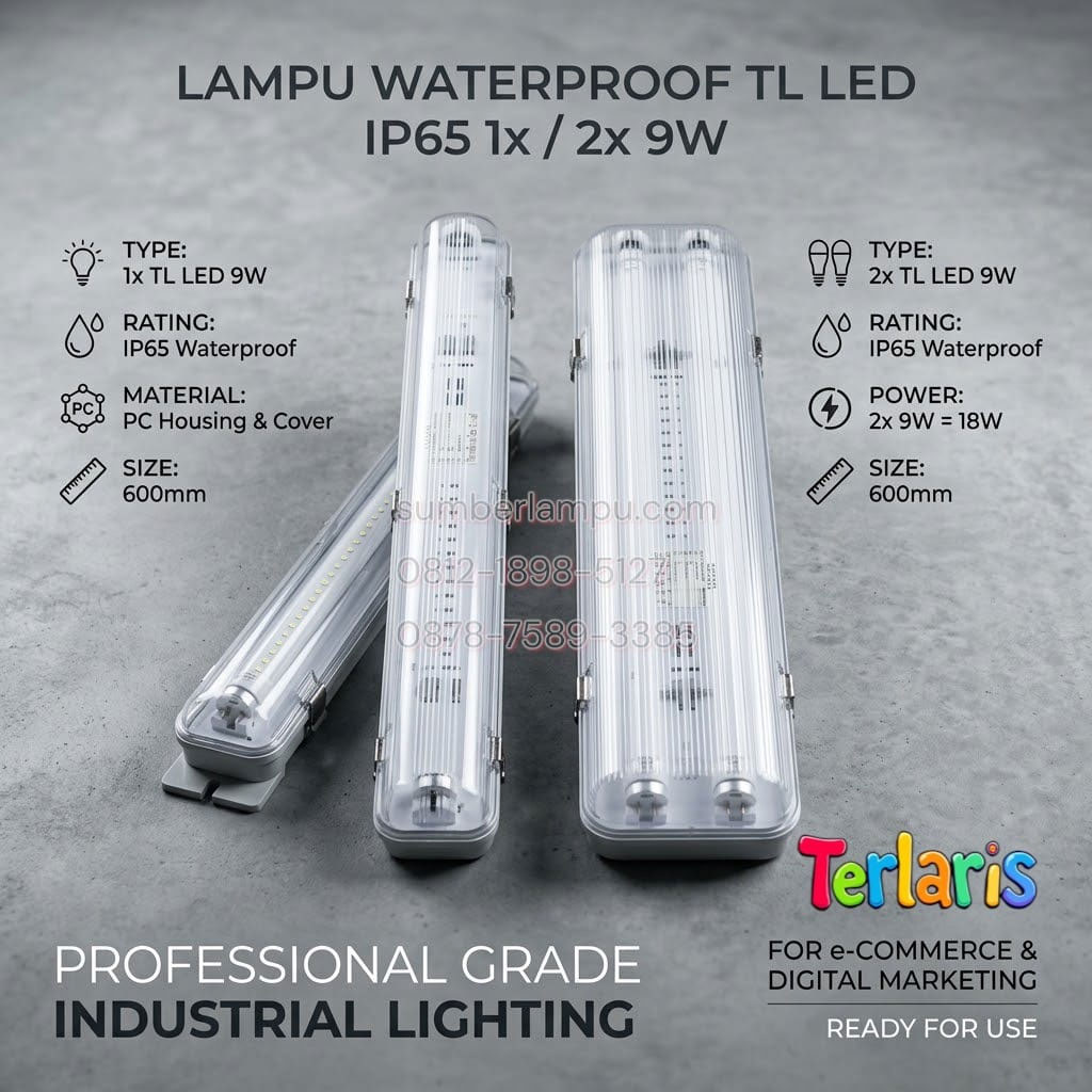 lampu waterproof tl led ip65 1x 2x 9w